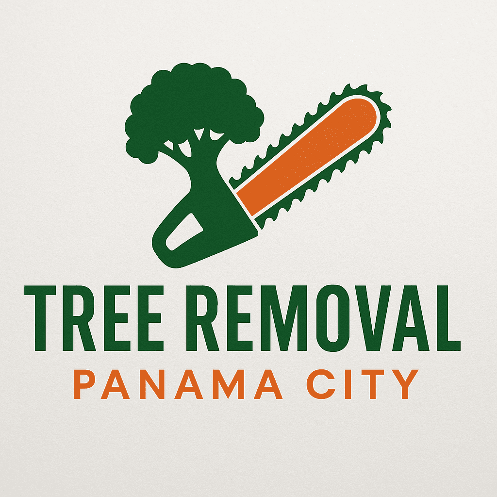 Tree Removal Panama City logo on a white background with green and orange branding